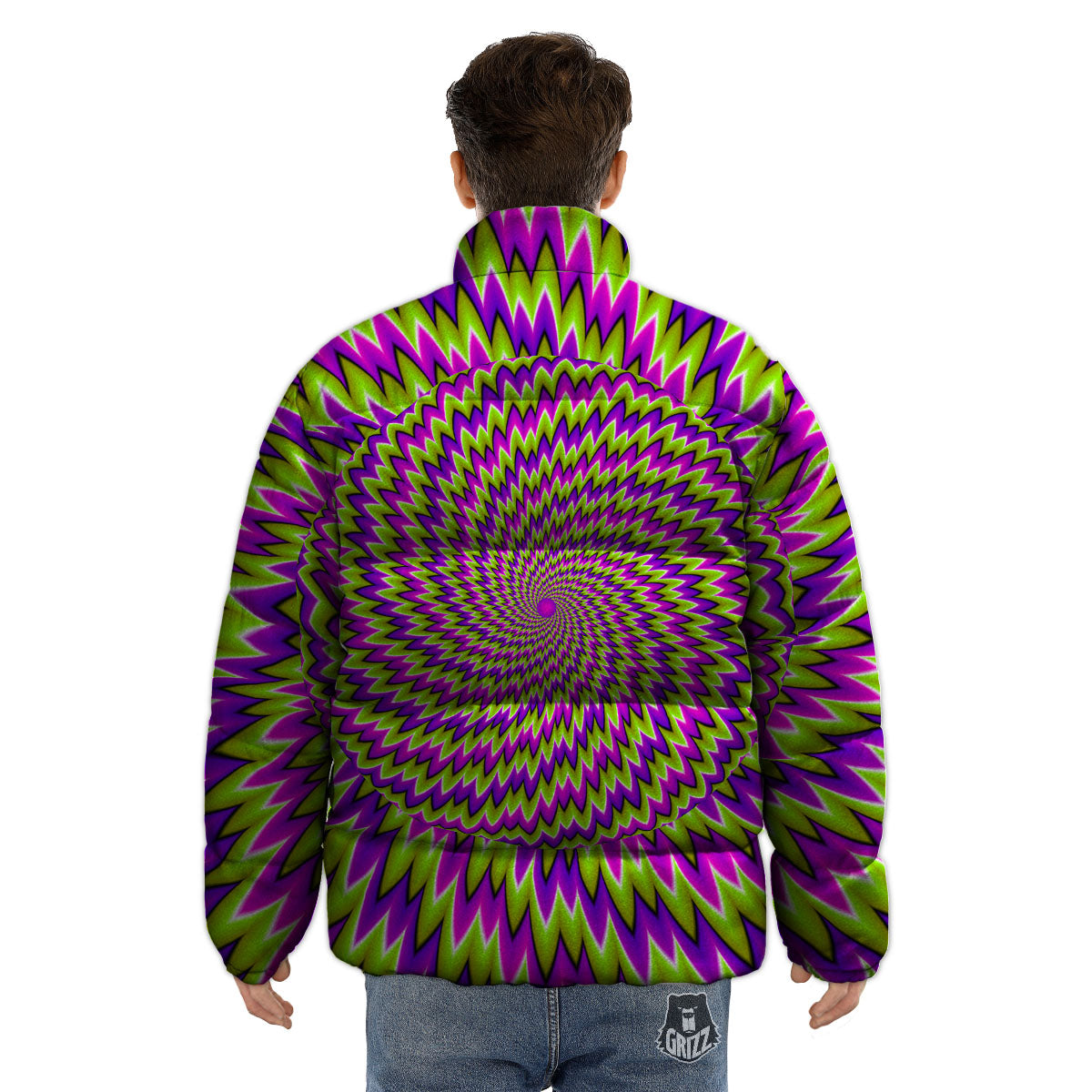 Moving Optical Illusion Green Spiral Puffer Jacket-grizzshop
