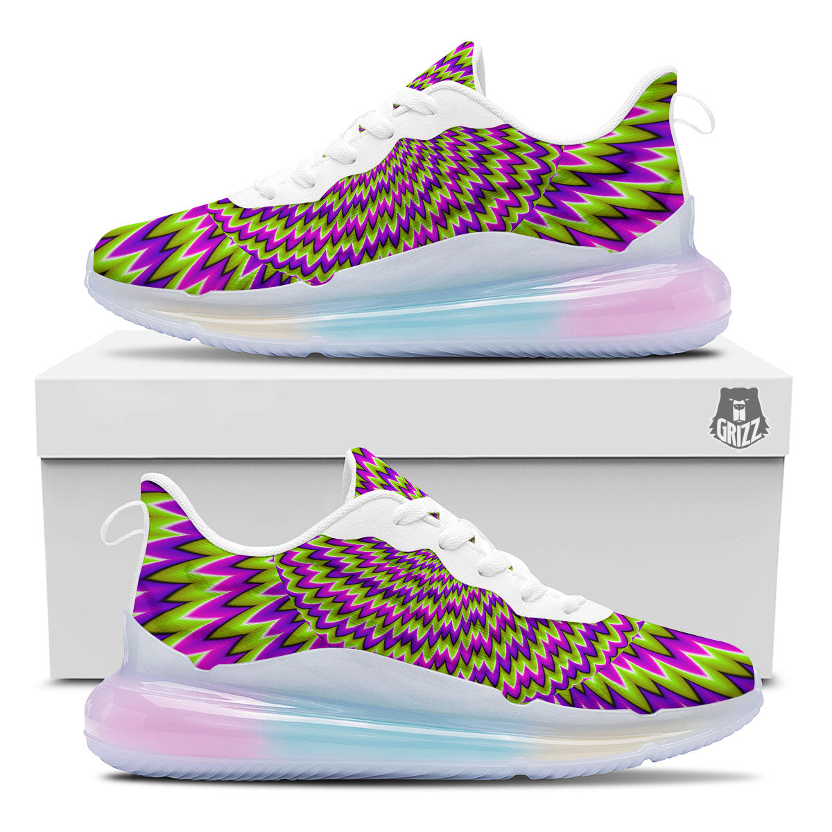 Moving Optical Illusion Green Spiral Running Sneakers-grizzshop