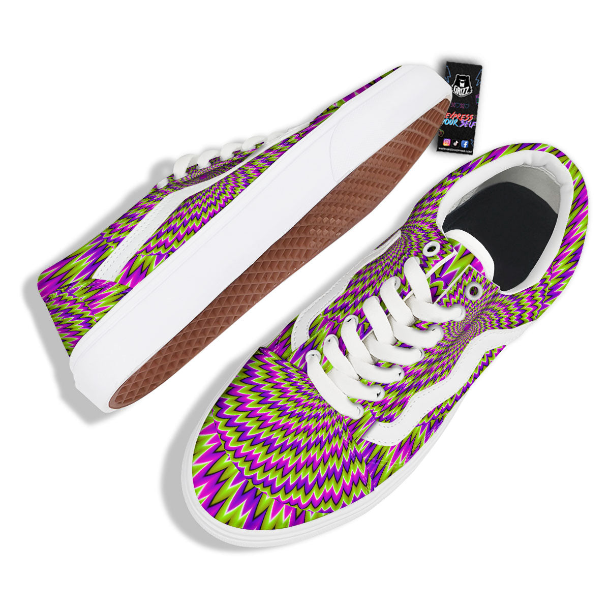 Moving Optical Illusion Green Spiral Skate Shoes-grizzshop