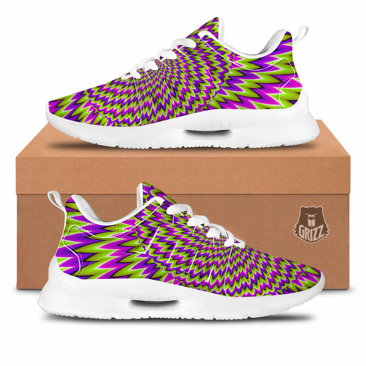Moving Optical Illusion Green Spiral Tennis Shoes-grizzshop