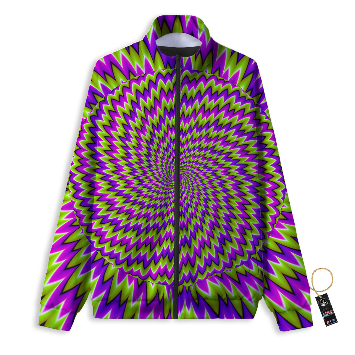 Moving Optical Illusion Green Spiral Track Jacket-grizzshop