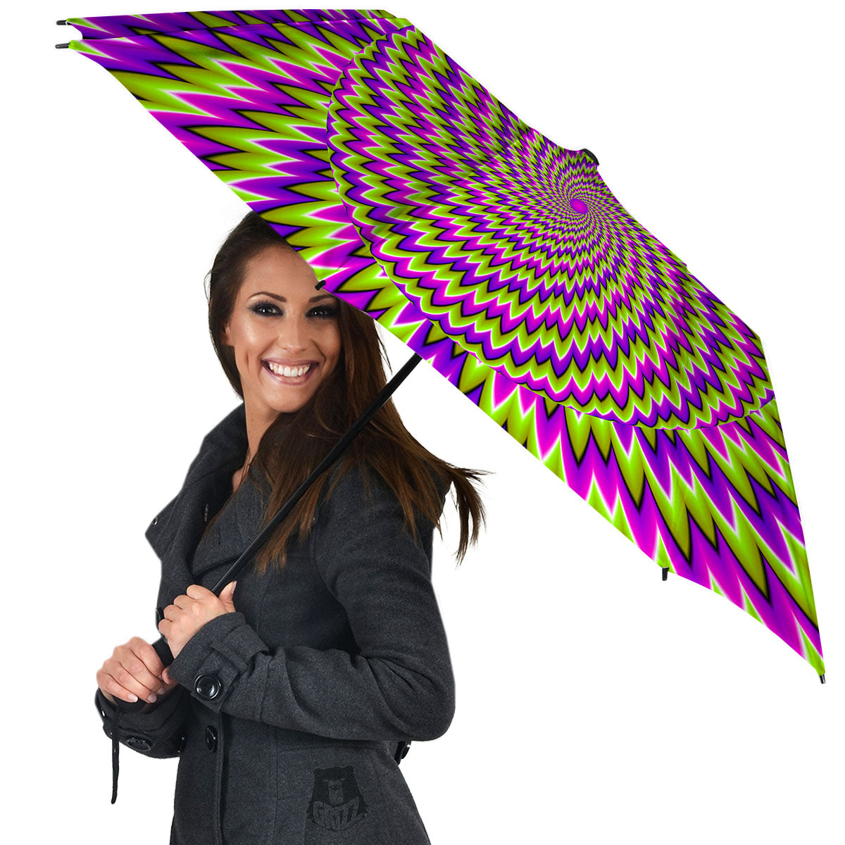 Moving Optical Illusion Green Spiral Umbrella-grizzshop