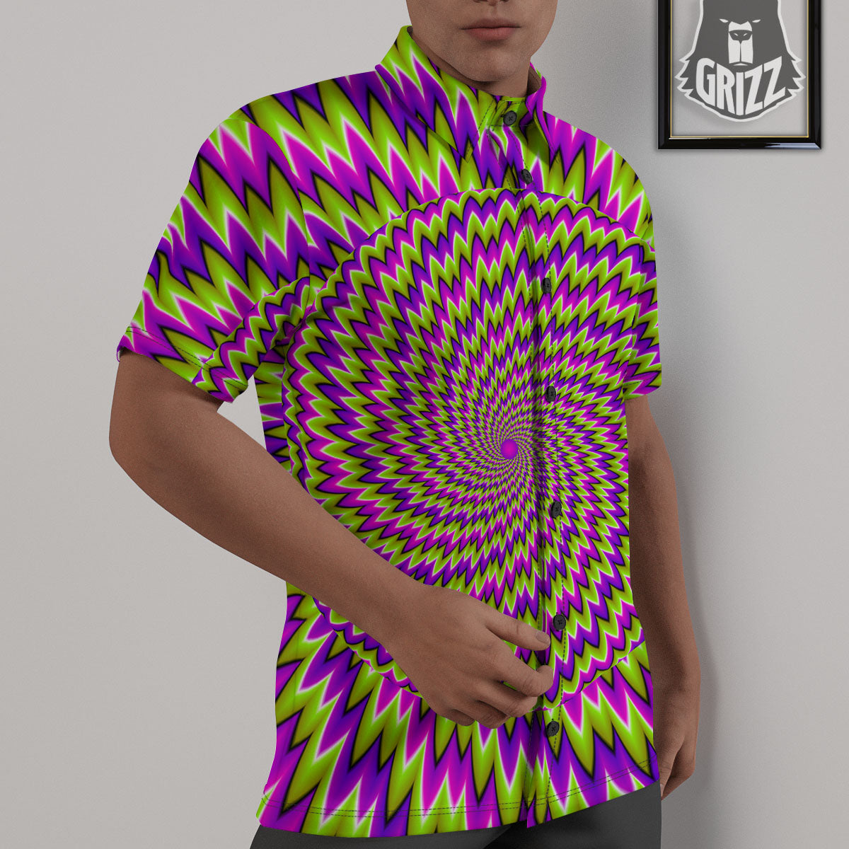 Moving Optical Illusion Green Spiral Untucked Shirts-grizzshop