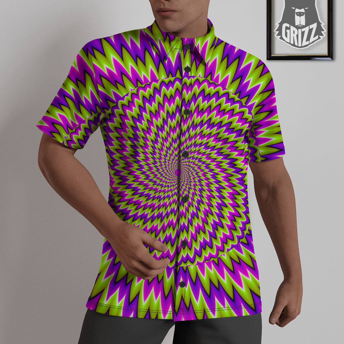 Moving Optical Illusion Green Spiral Untucked Shirts-grizzshop
