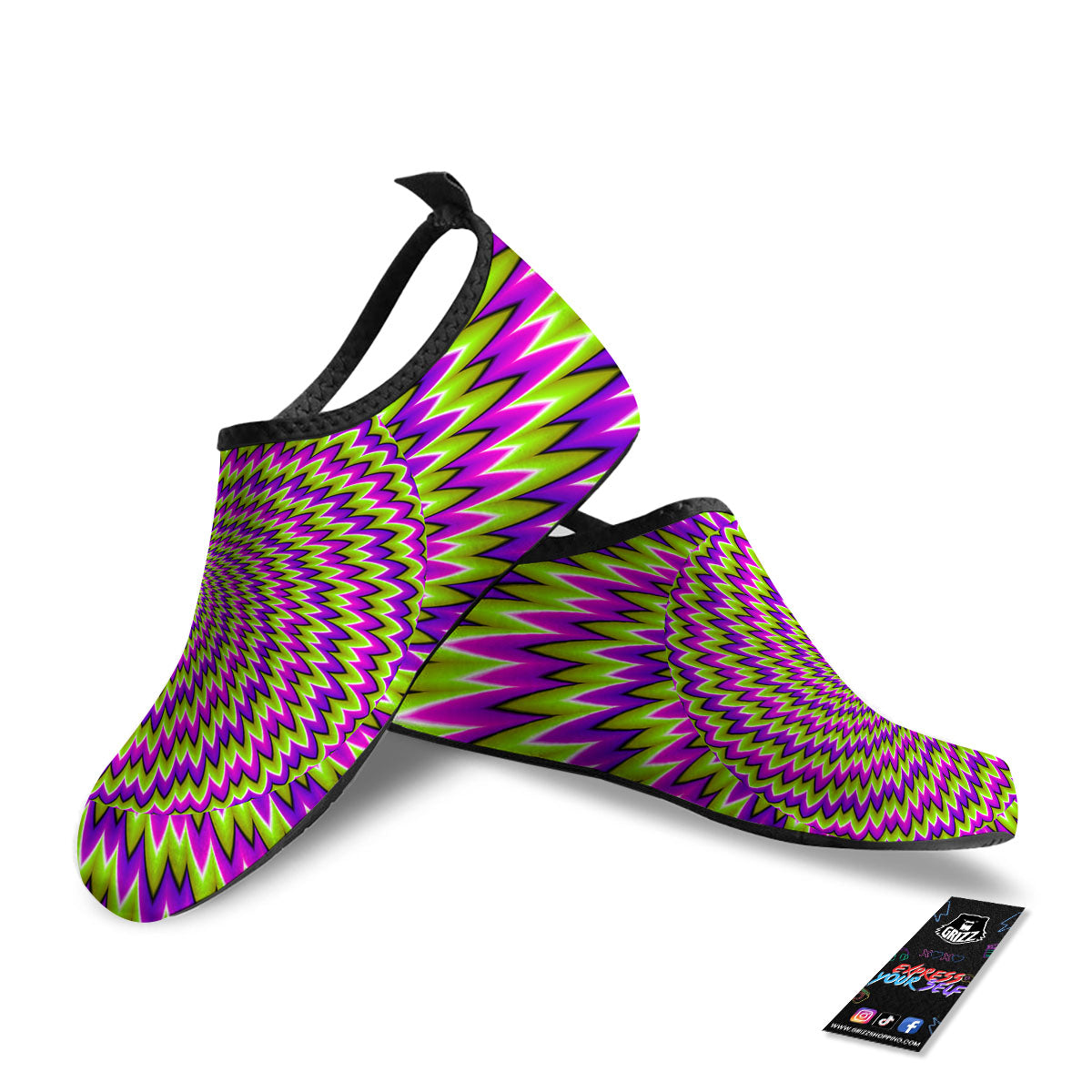 Moving Optical Illusion Green Spiral Water Shoes-grizzshop
