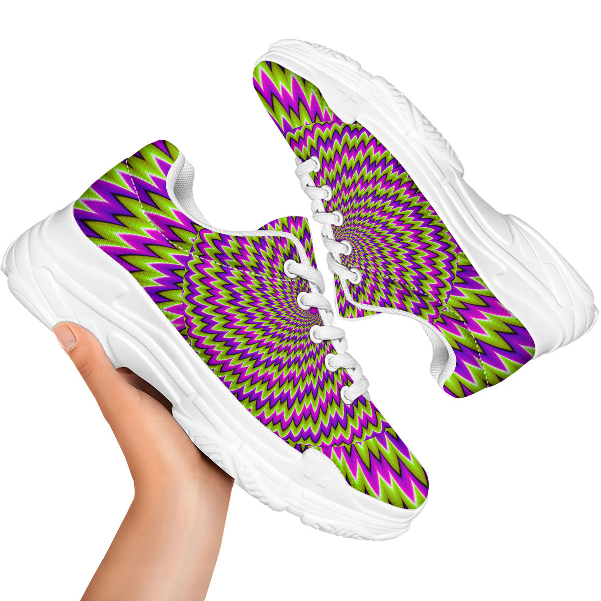 Moving Optical Illusion Green Spiral White Chunky Shoes-grizzshop