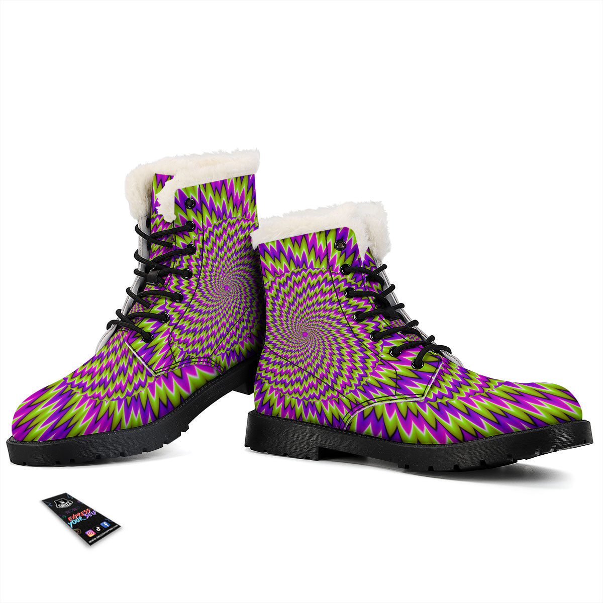 Moving Optical Illusion Green Spiral Winter Boots-grizzshop