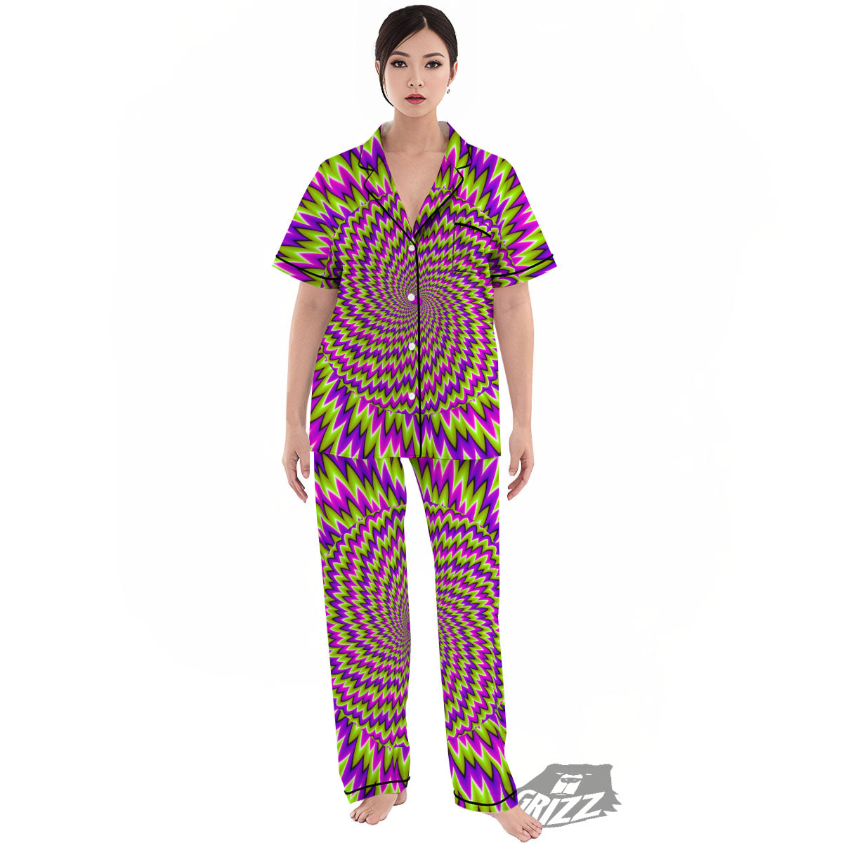 Moving Optical Illusion Green Spiral Women's Pajamas Set-grizzshop