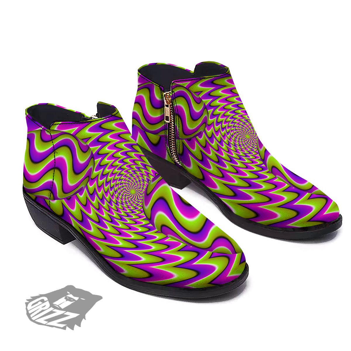 Moving Optical Illusion Green Twisted Ankle Boots-grizzshop