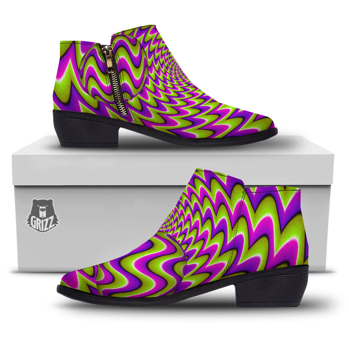 Moving Optical Illusion Green Twisted Ankle Boots-grizzshop