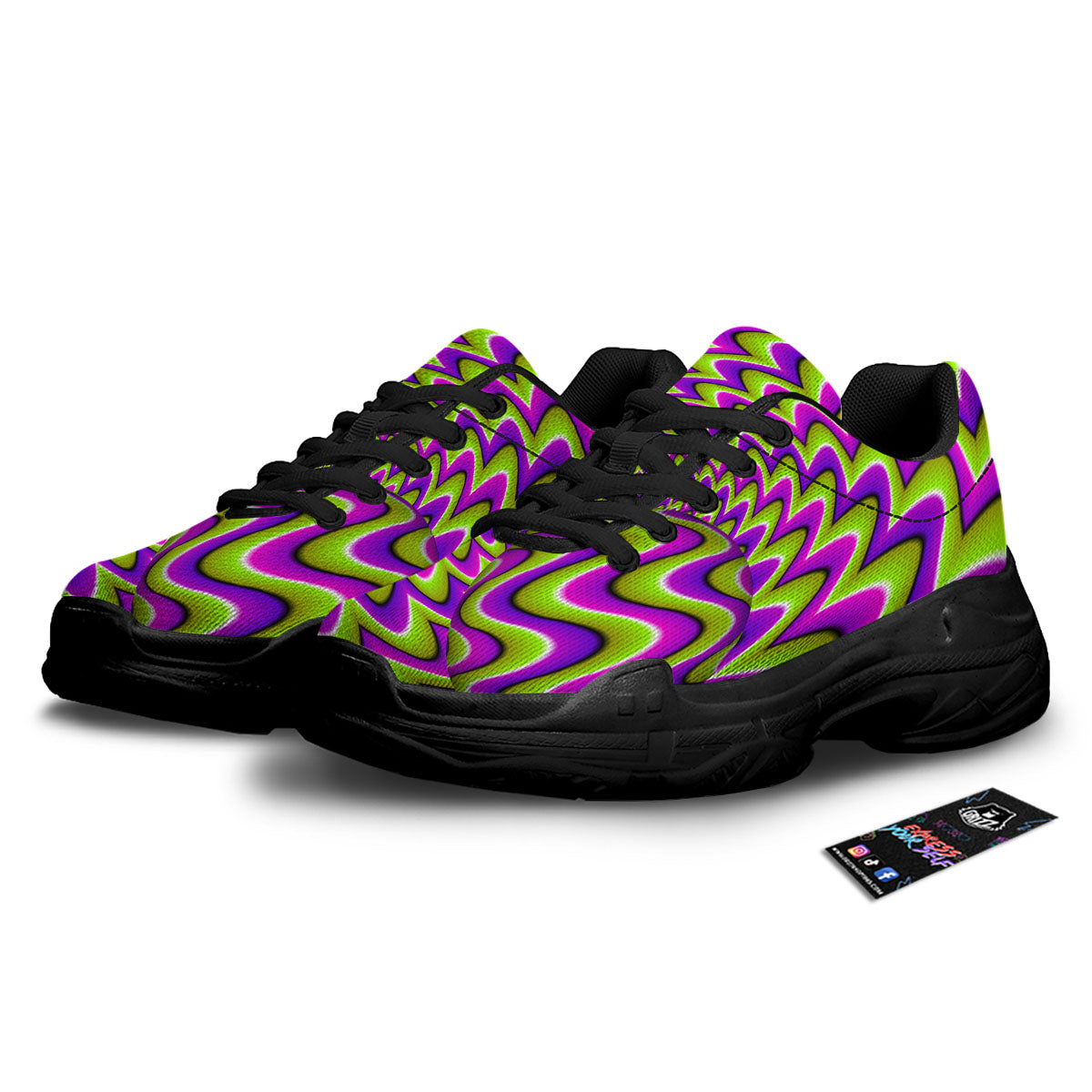 Moving Optical Illusion Green Twisted Black Chunky Shoes-grizzshop