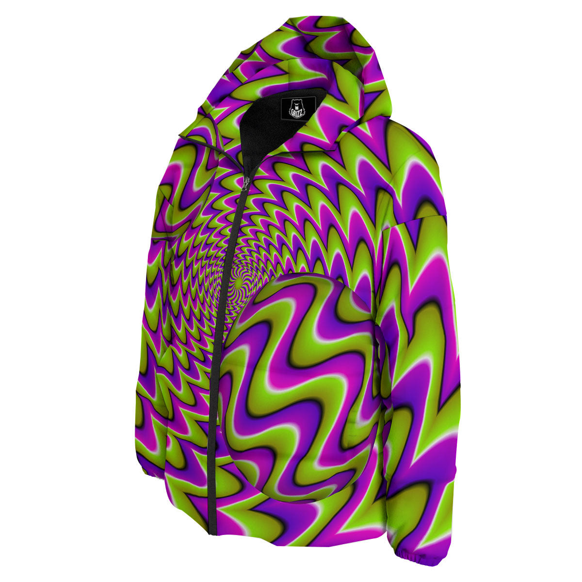 Moving Optical Illusion Green Twisted Down Jacket-grizzshop