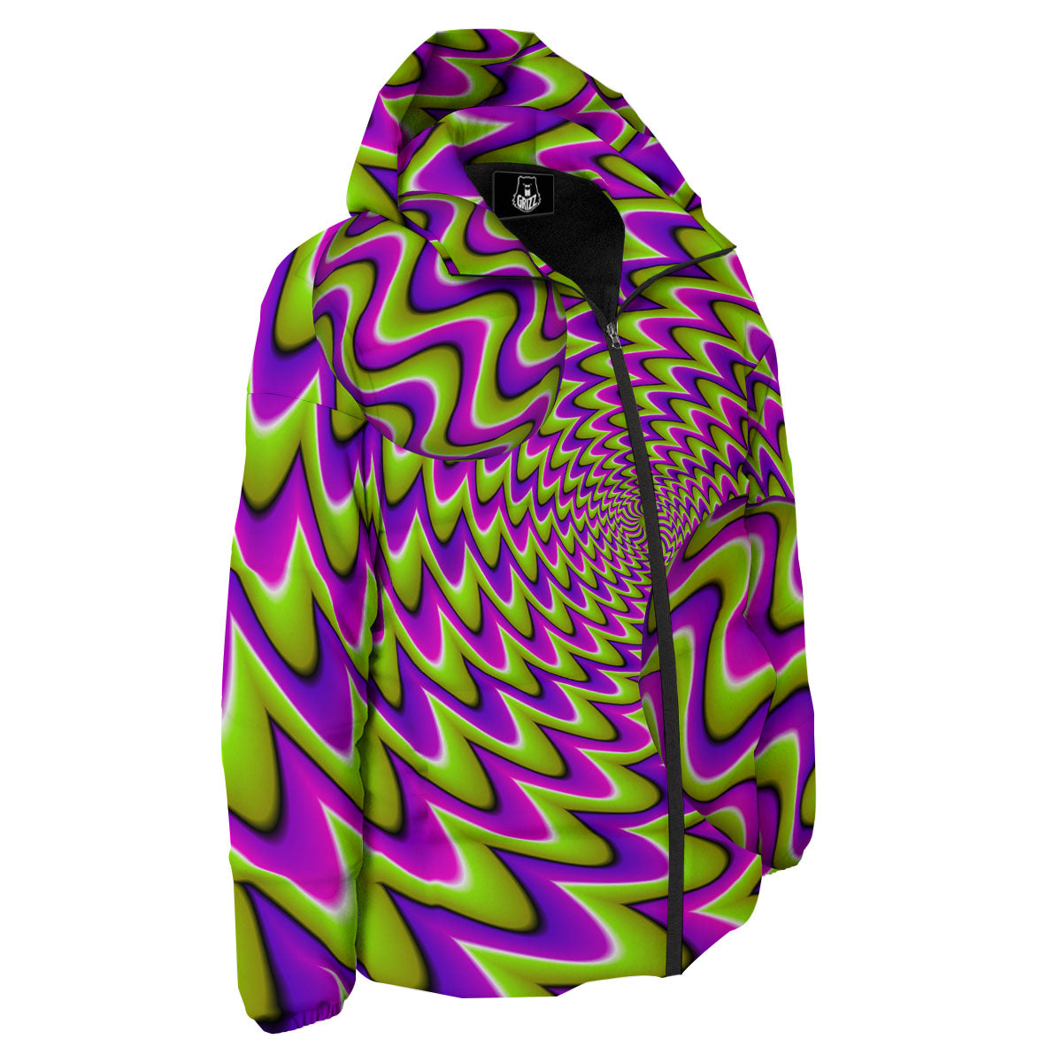 Moving Optical Illusion Green Twisted Down Jacket-grizzshop