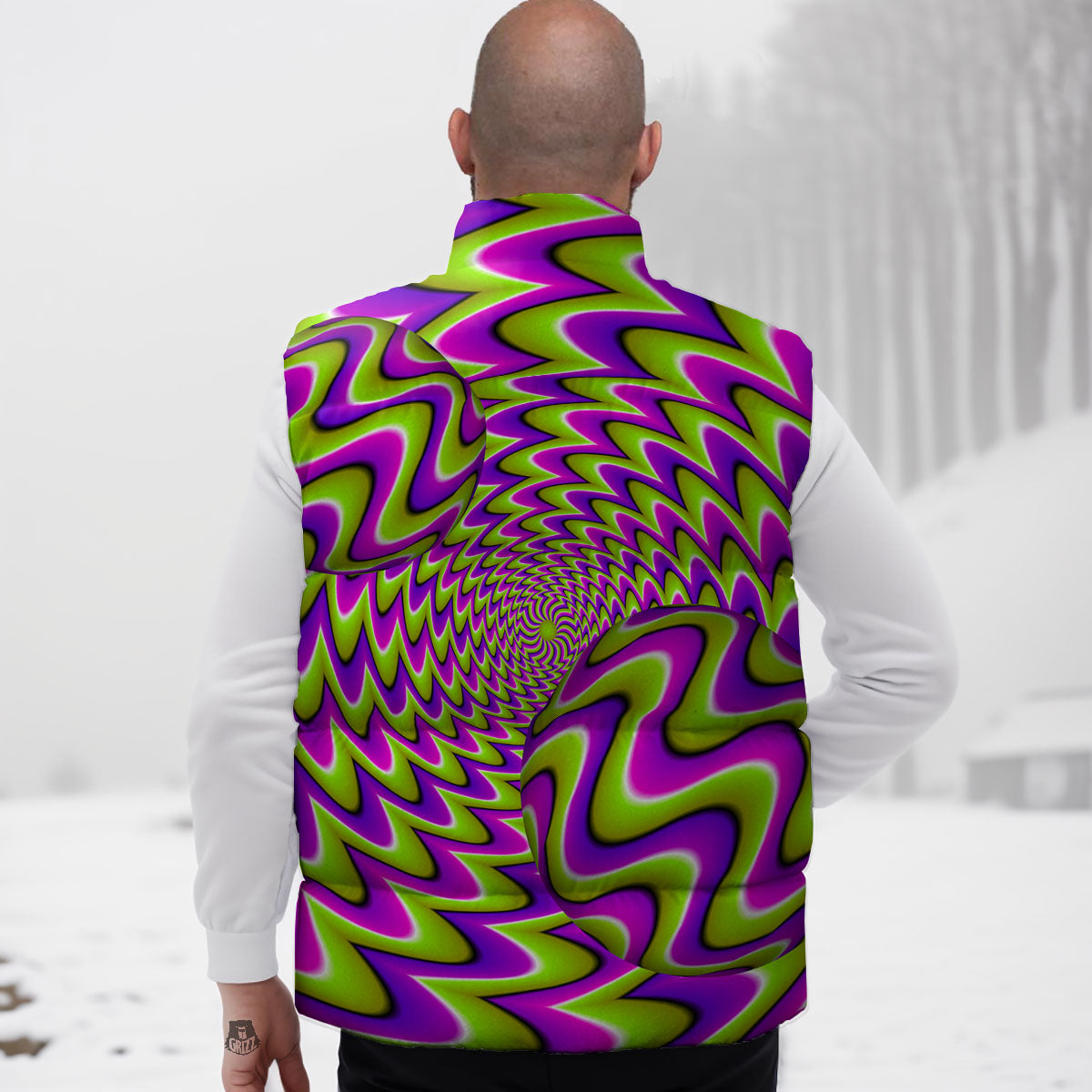 Moving Optical Illusion Green Twisted Down Vest