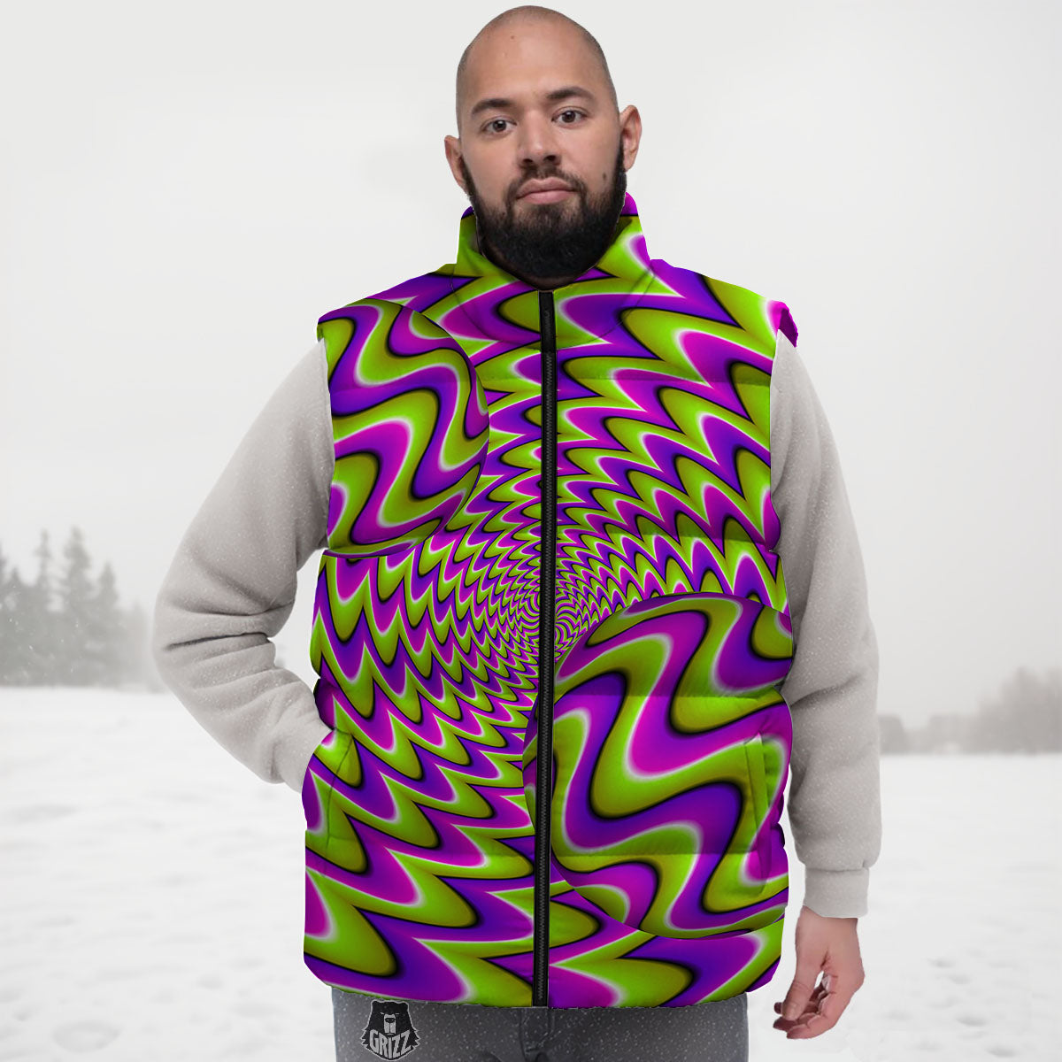 Moving Optical Illusion Green Twisted Down Vest