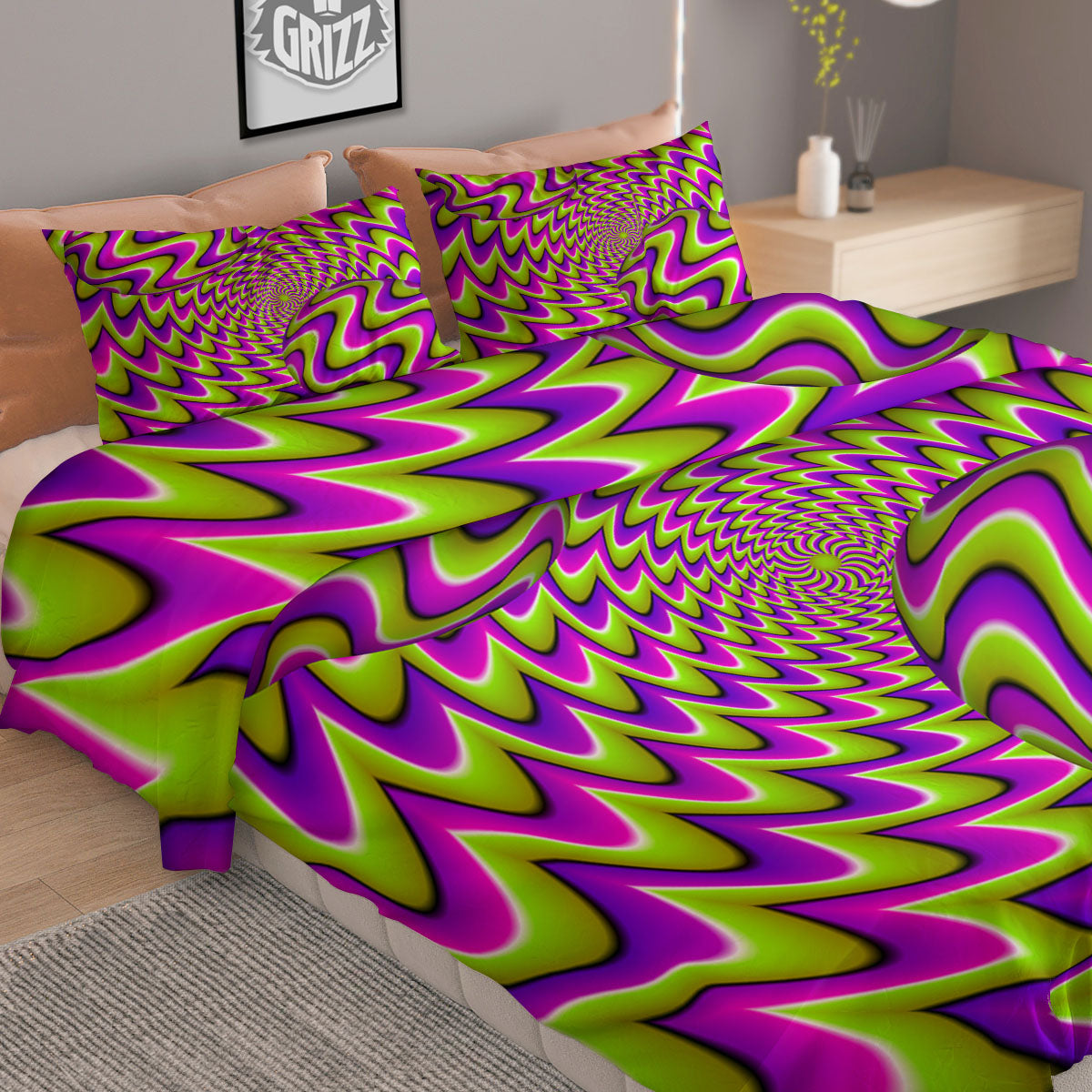 Moving Optical Illusion Green Twisted Duvet Cover Bedding Set