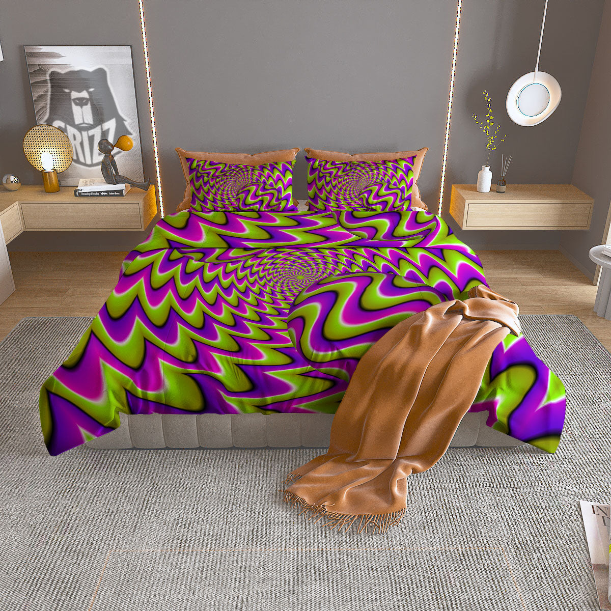 Moving Optical Illusion Green Twisted Duvet Cover Bedding Set