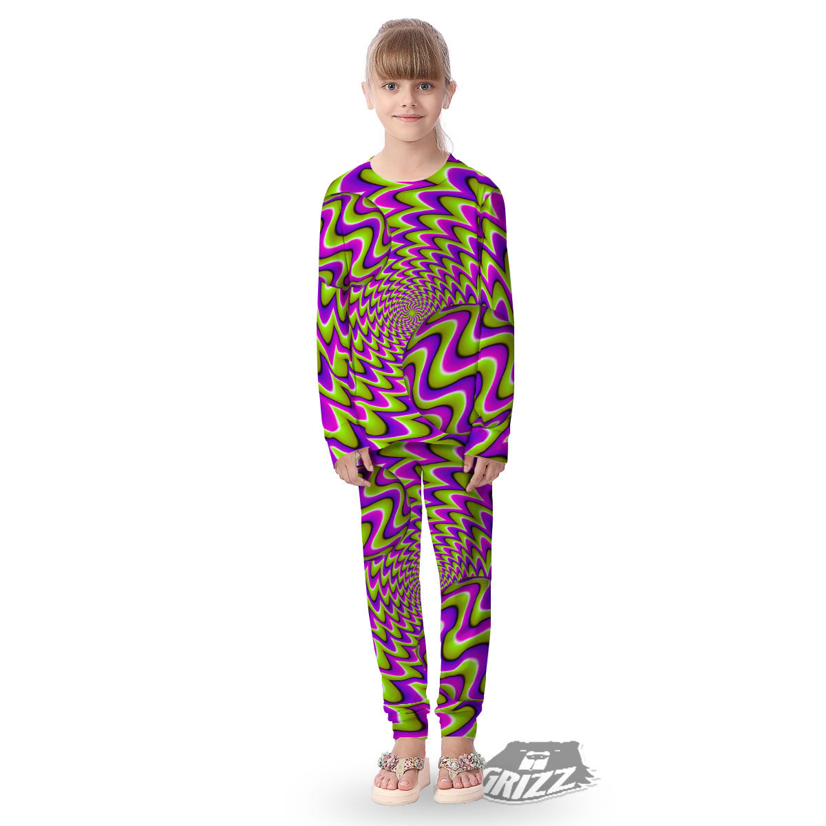 Moving Optical Illusion Green Twisted Kid's Pajamas-grizzshop