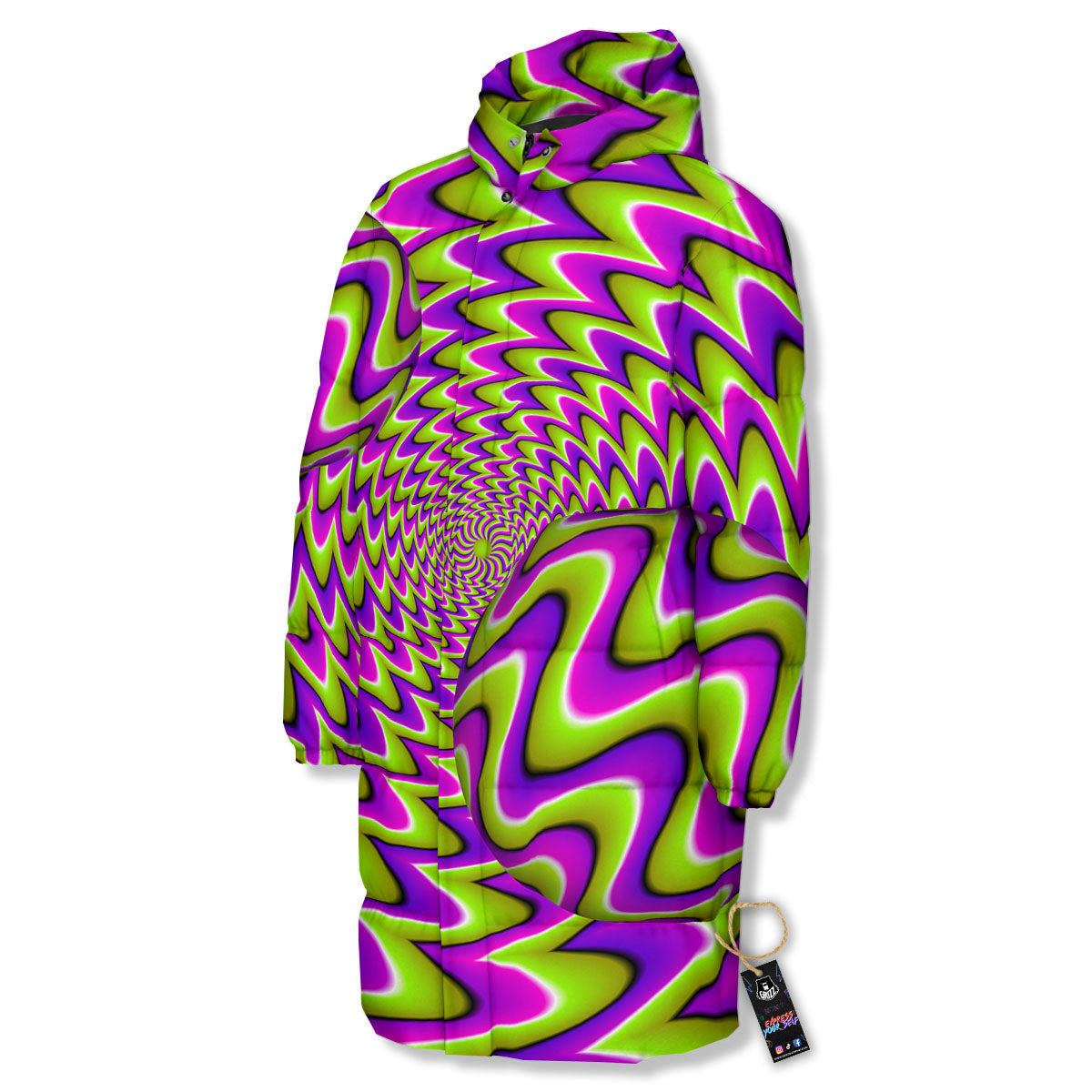 Moving Optical Illusion Green Twisted Long Down Jacket-grizzshop