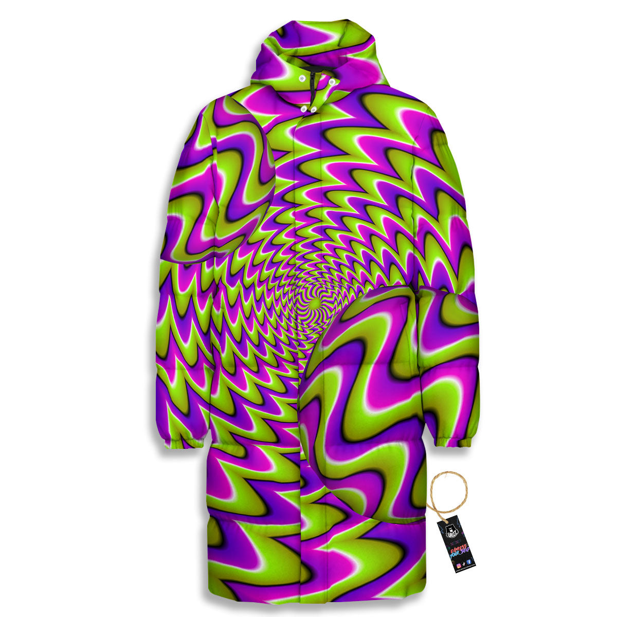 Moving Optical Illusion Green Twisted Long Down Jacket-grizzshop