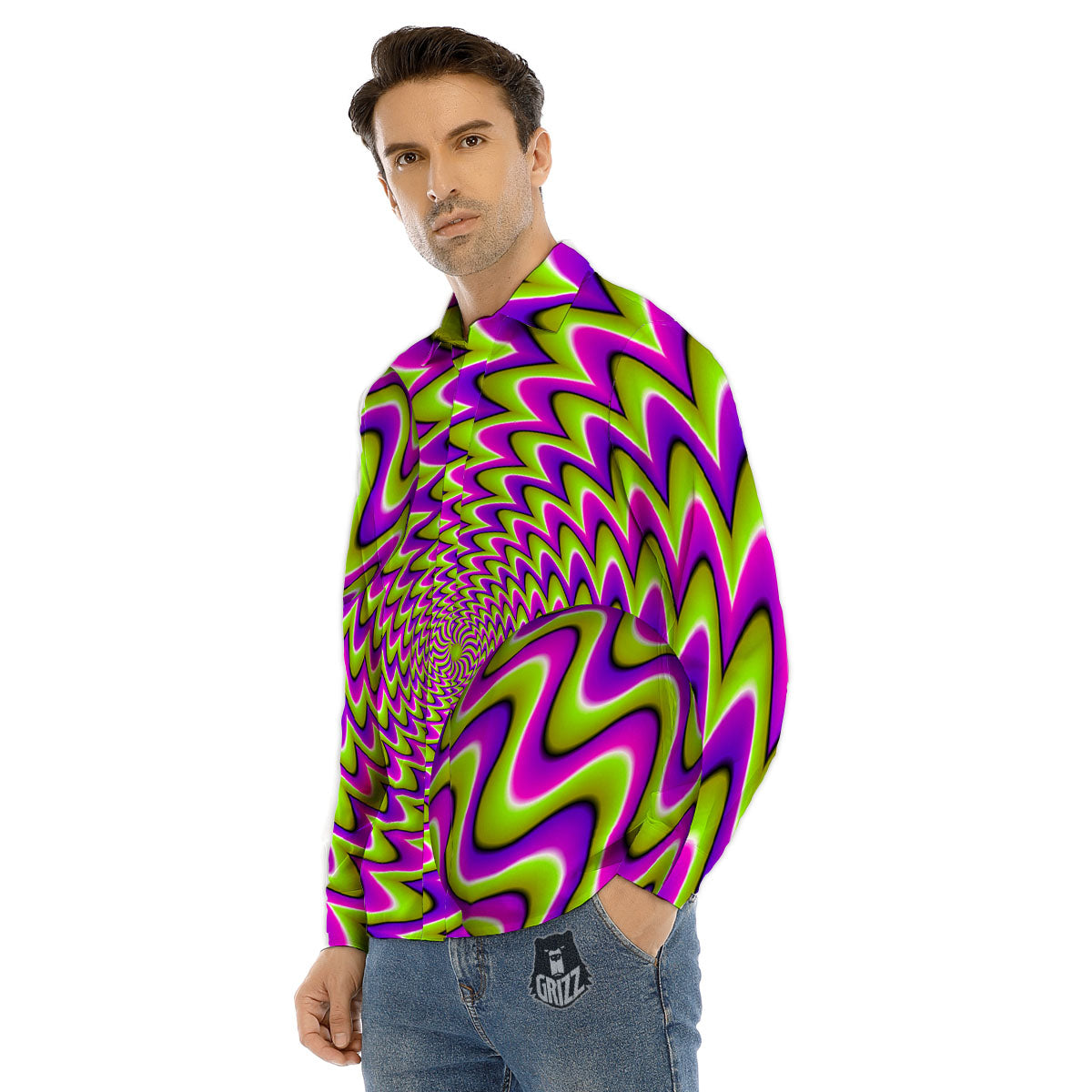 Moving Optical Illusion Green Twisted Men's Dress Shirts-grizzshop