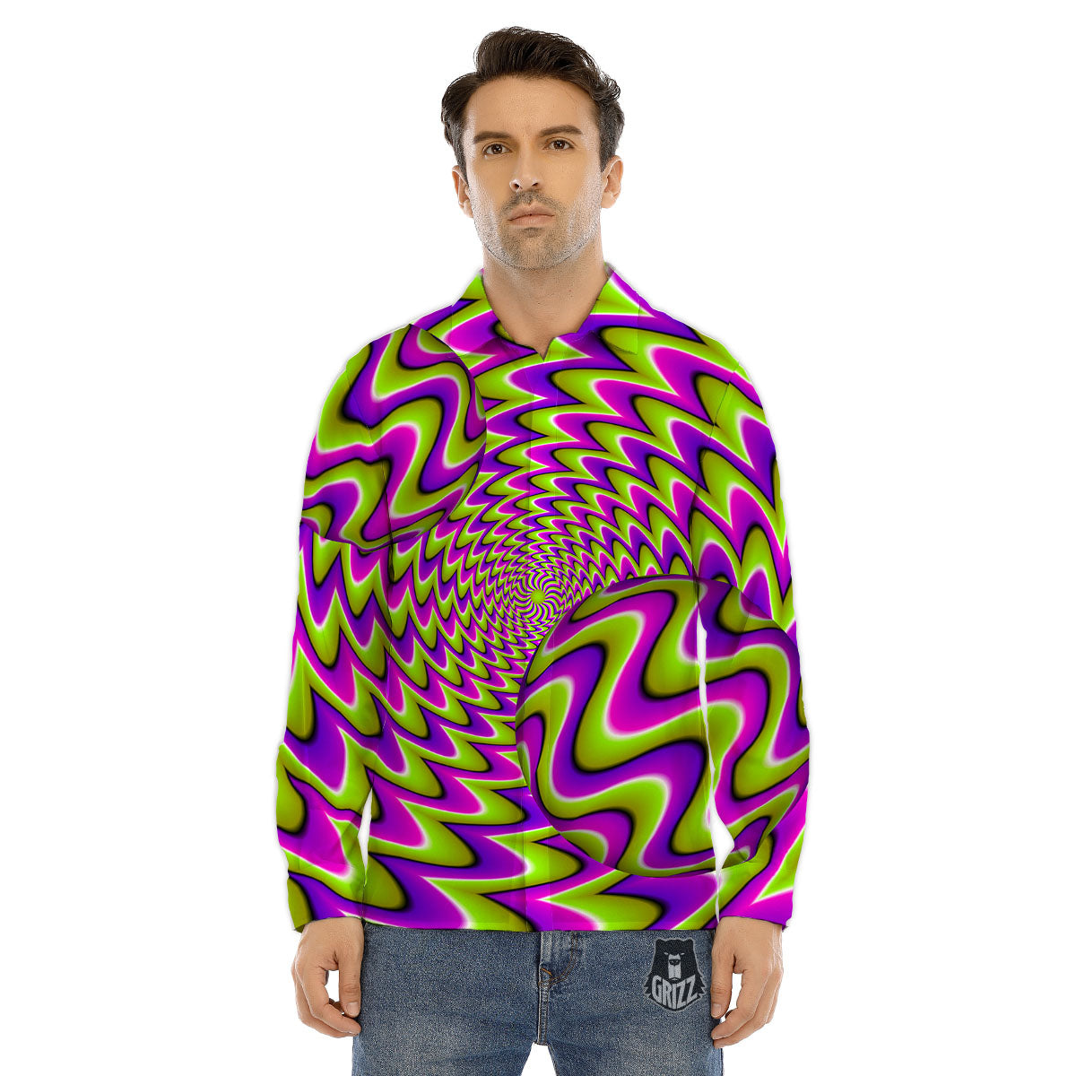 Moving Optical Illusion Green Twisted Men's Dress Shirts-grizzshop