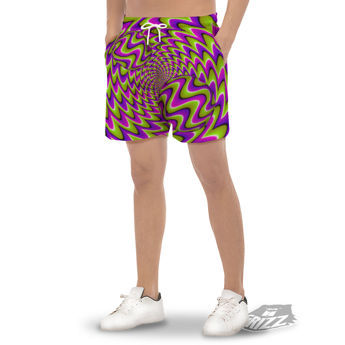 Moving Optical Illusion Green Twisted Men's Gym Shorts-grizzshop
