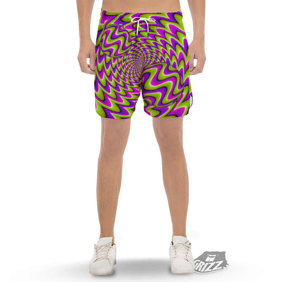 Moving Optical Illusion Green Twisted Men's Gym Shorts-grizzshop