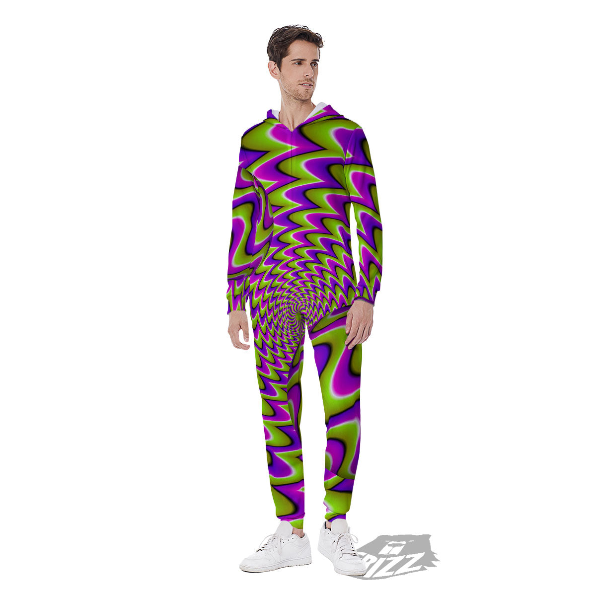 Moving Optical Illusion Green Twisted Men's Jumpsuit-grizzshop
