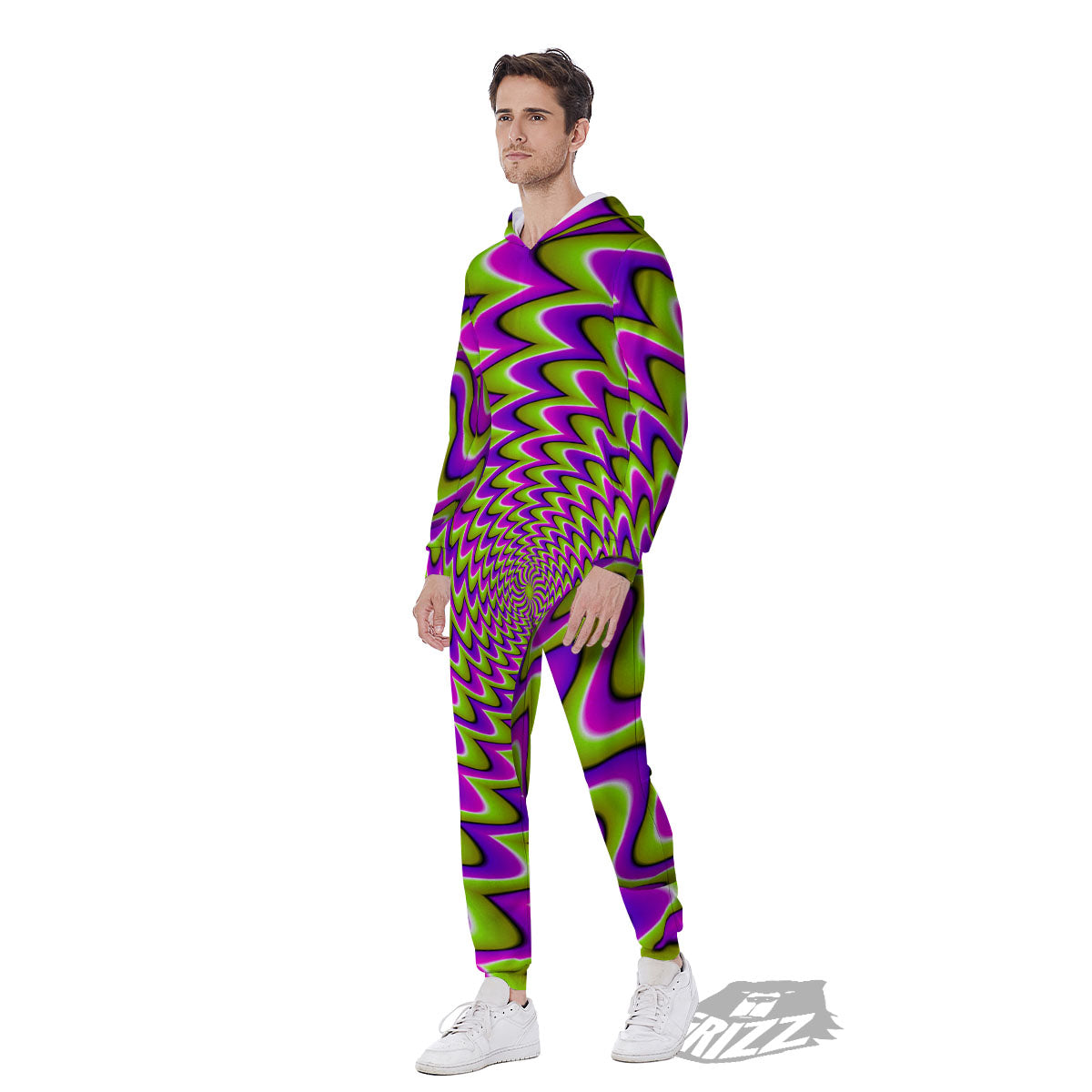 Moving Optical Illusion Green Twisted Men's Jumpsuit-grizzshop