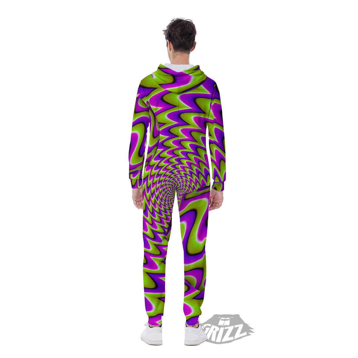 Moving Optical Illusion Green Twisted Men's Jumpsuit-grizzshop