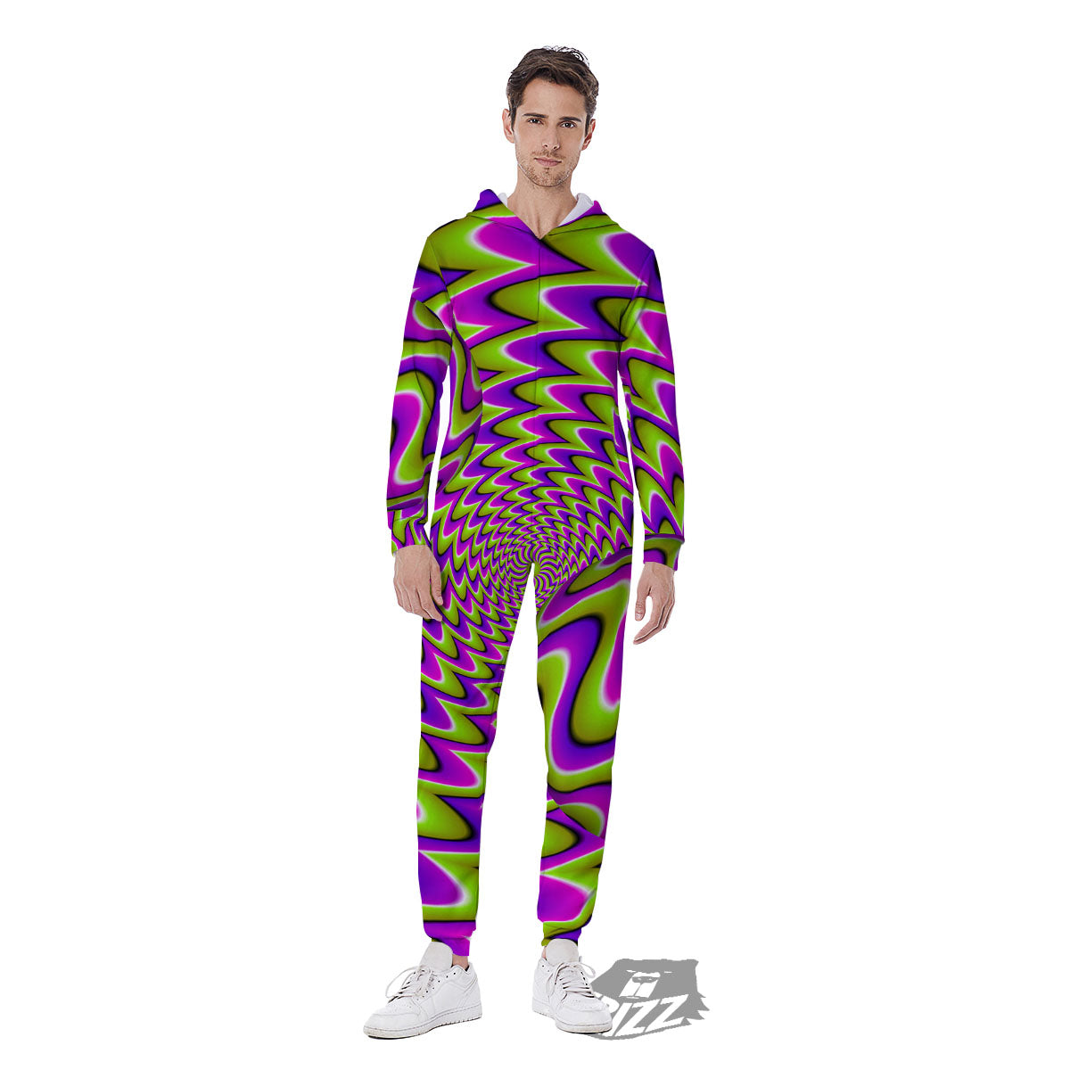 Moving Optical Illusion Green Twisted Men's Jumpsuit-grizzshop