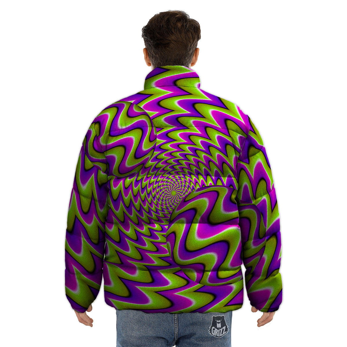 Moving Optical Illusion Green Twisted Puffer Jacket-grizzshop