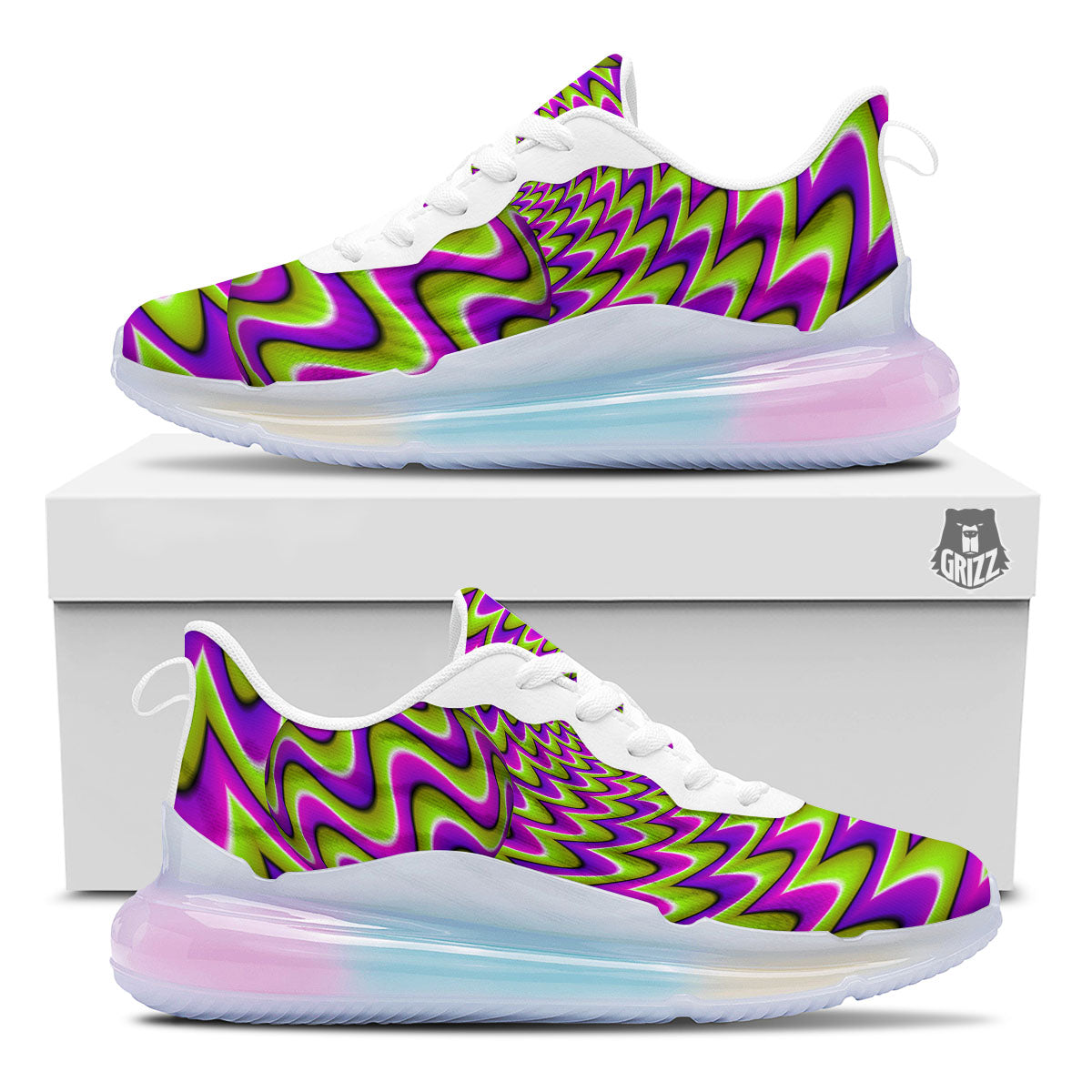 Moving Optical Illusion Green Twisted Running Sneakers-grizzshop