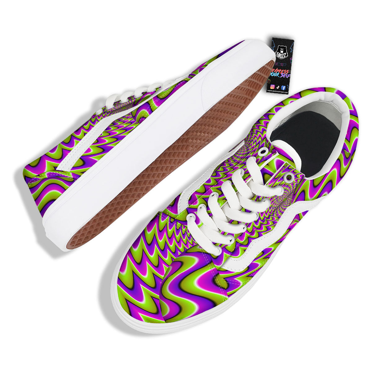 Moving Optical Illusion Green Twisted Skate Shoes-grizzshop