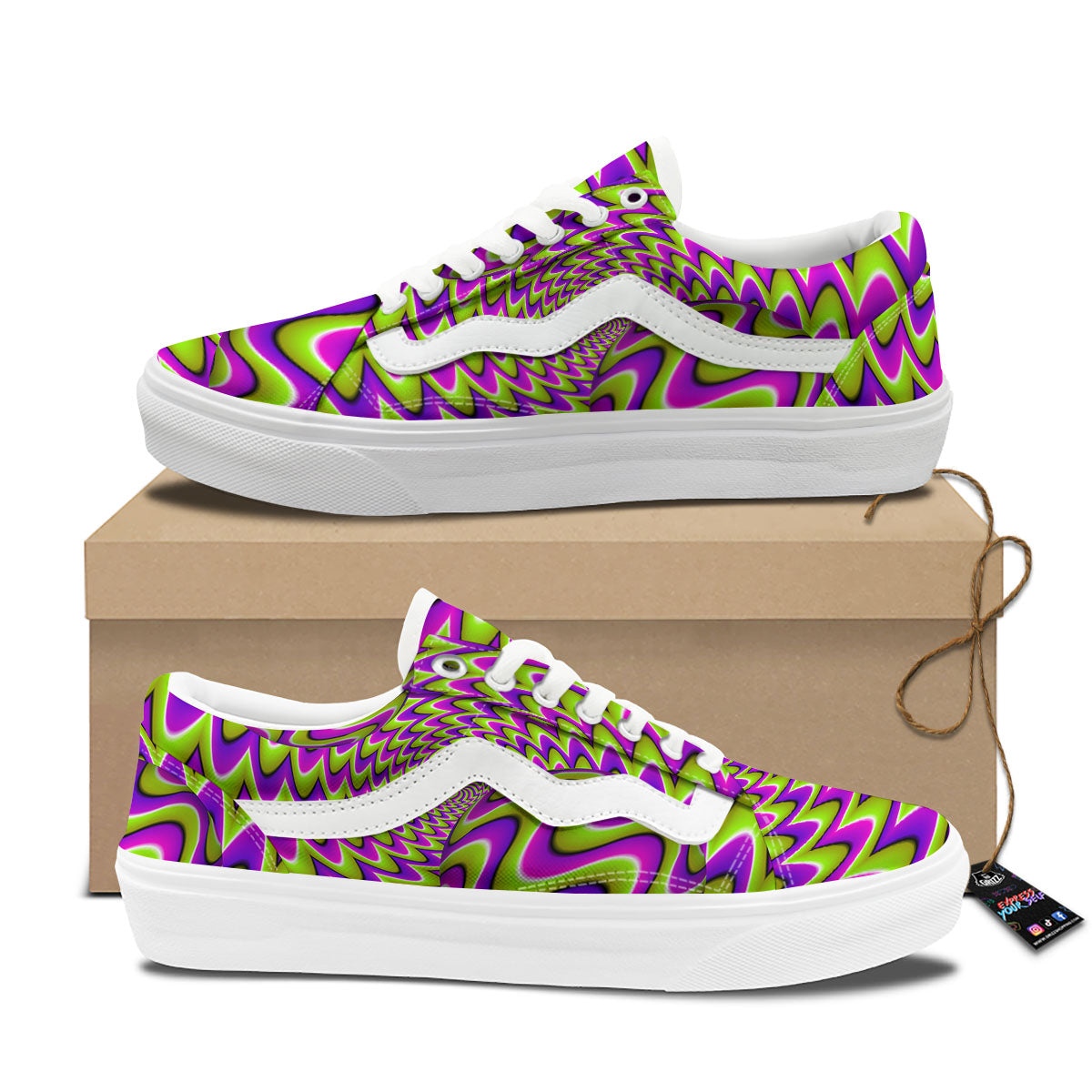 Moving Optical Illusion Green Twisted Skate Shoes-grizzshop