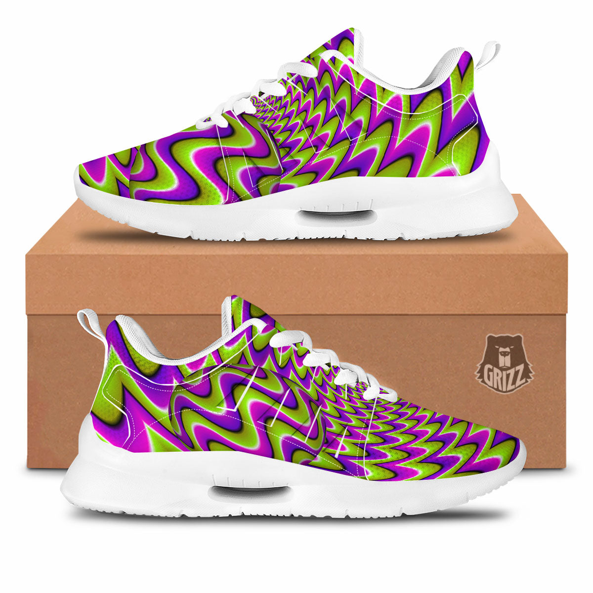 Moving Optical Illusion Green Twisted Tennis Shoes-grizzshop