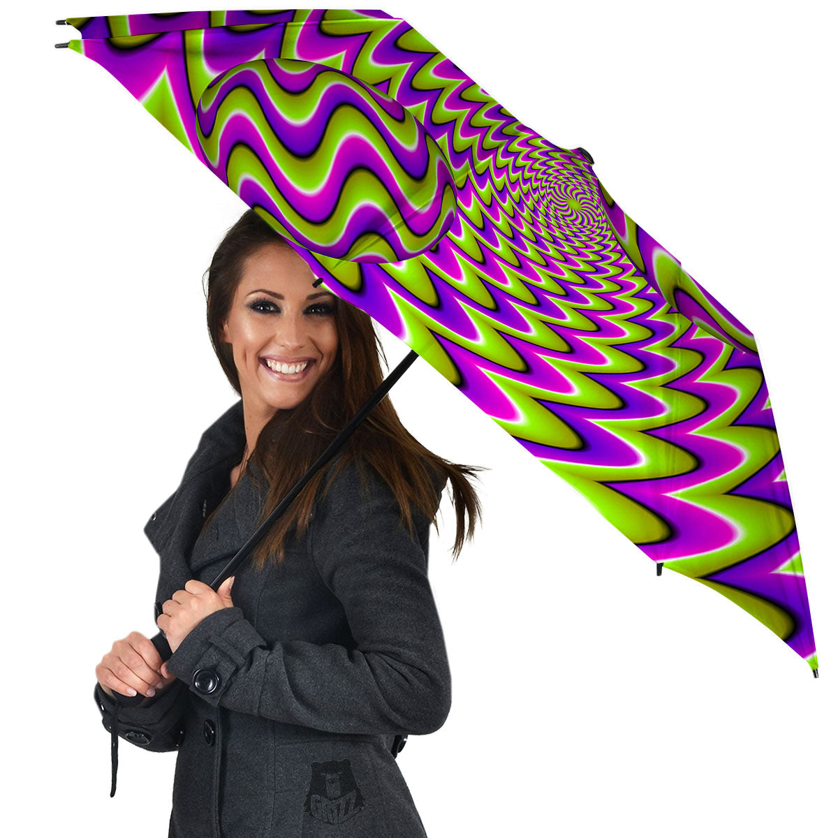 Moving Optical Illusion Green Twisted Umbrella-grizzshop