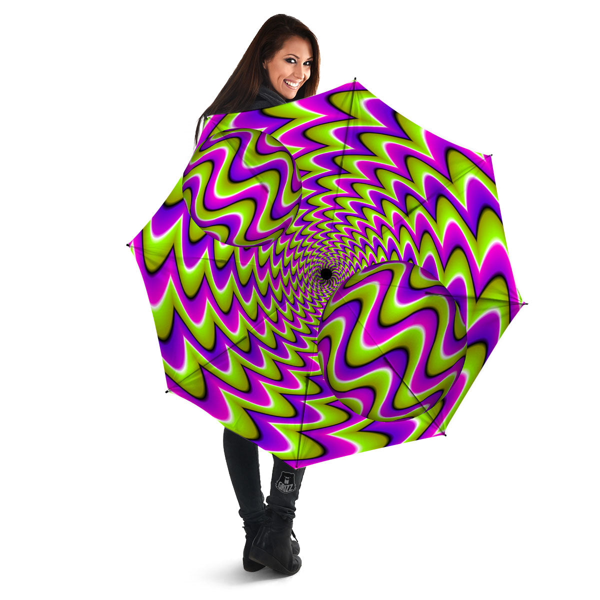 Moving Optical Illusion Green Twisted Umbrella-grizzshop