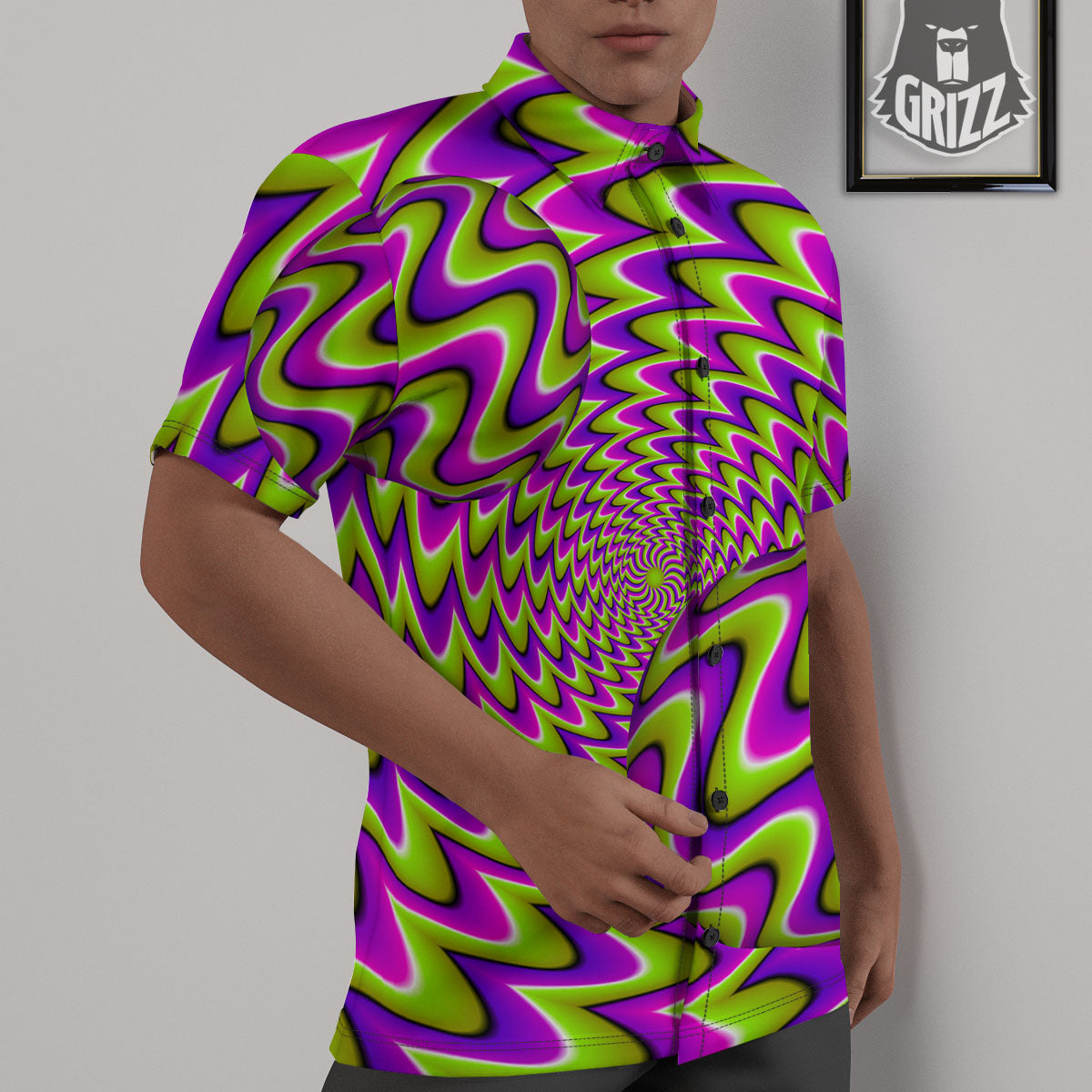 Moving Optical Illusion Green Twisted Untucked Shirts-grizzshop
