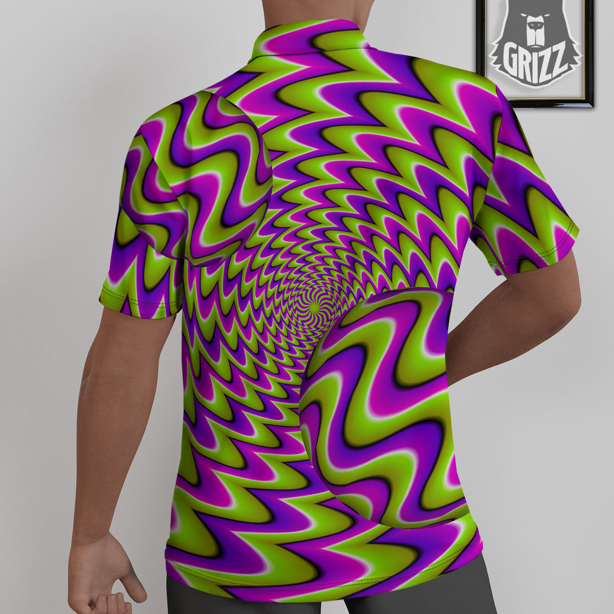 Moving Optical Illusion Green Twisted Untucked Shirts-grizzshop