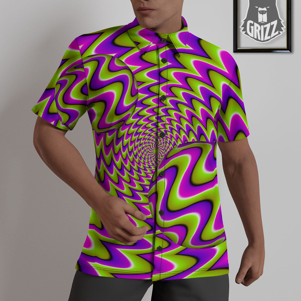 Moving Optical Illusion Green Twisted Untucked Shirts-grizzshop