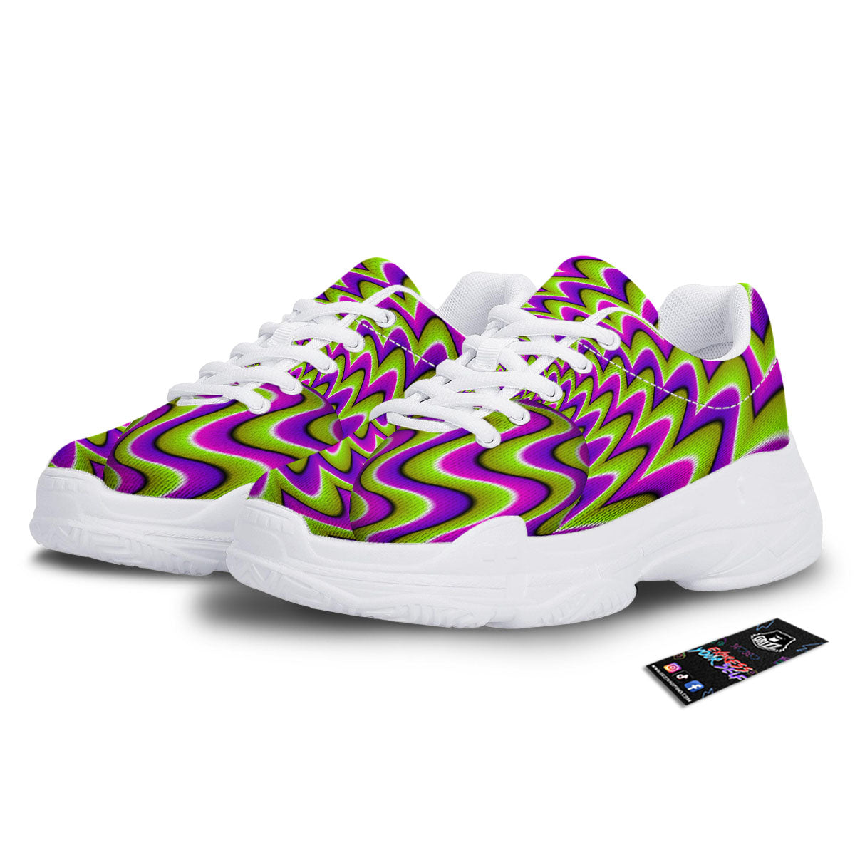 Moving Optical Illusion Green Twisted White Chunky Shoes-grizzshop