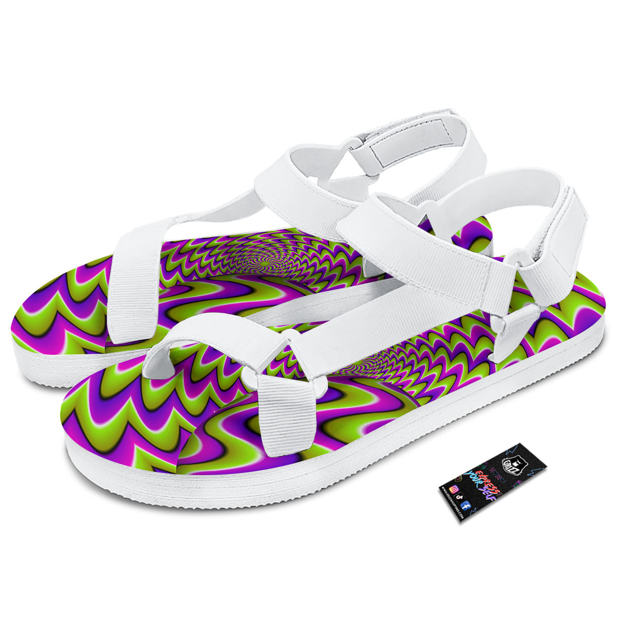 Moving Optical Illusion Green Twisted White Open Toe Sandals-grizzshop
