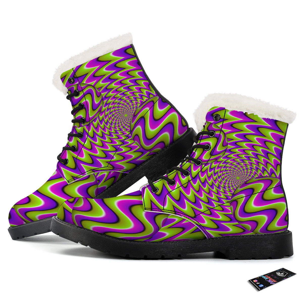 Moving Optical Illusion Green Twisted Winter Boots-grizzshop