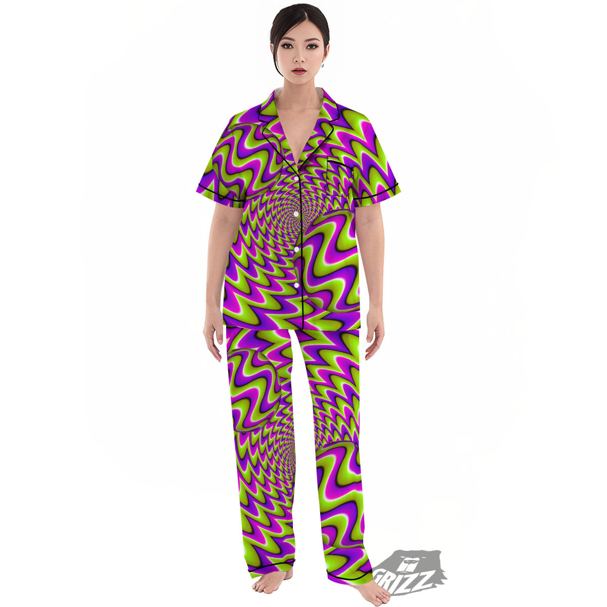 Moving Optical Illusion Green Twisted Women's Pajamas Set-grizzshop