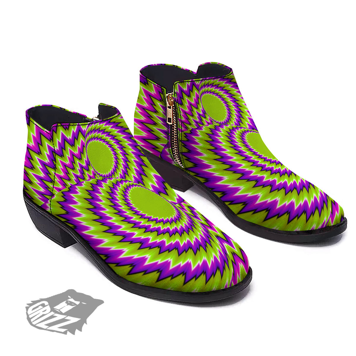 Moving Optical Illusion Green Vortex Ankle Boots-grizzshop
