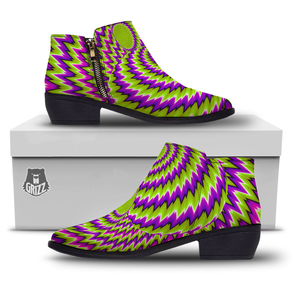 Moving Optical Illusion Green Vortex Ankle Boots-grizzshop