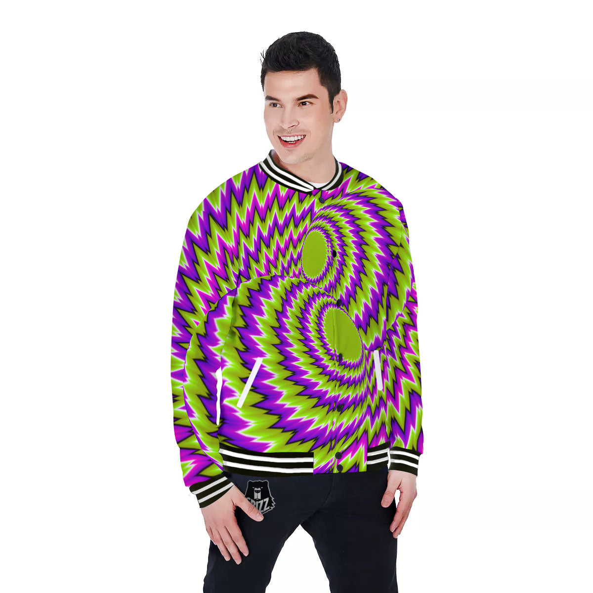 Moving Optical Illusion Green Vortex Baseball Jacket-grizzshop