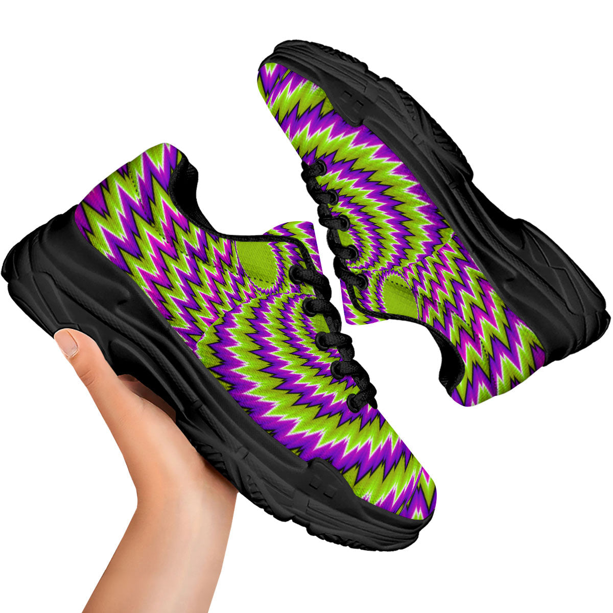 Moving Optical Illusion Green Vortex Black Chunky Shoes-grizzshop
